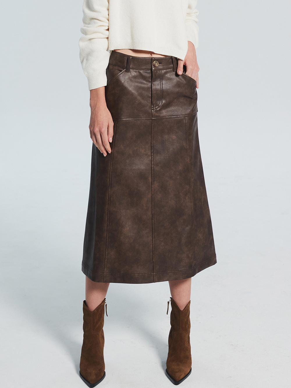 PANEL FLARE LONG SKIRT [LEATHER]